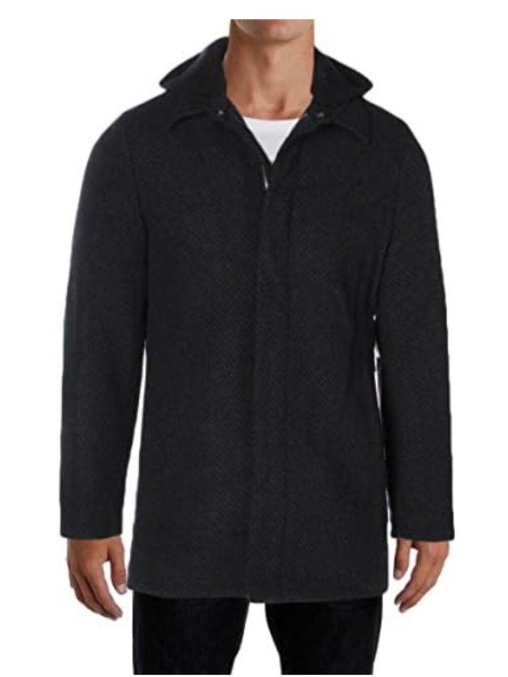 Perry Ellis Mens Wool blend Removable Hood Pea Coat Gray Size L
